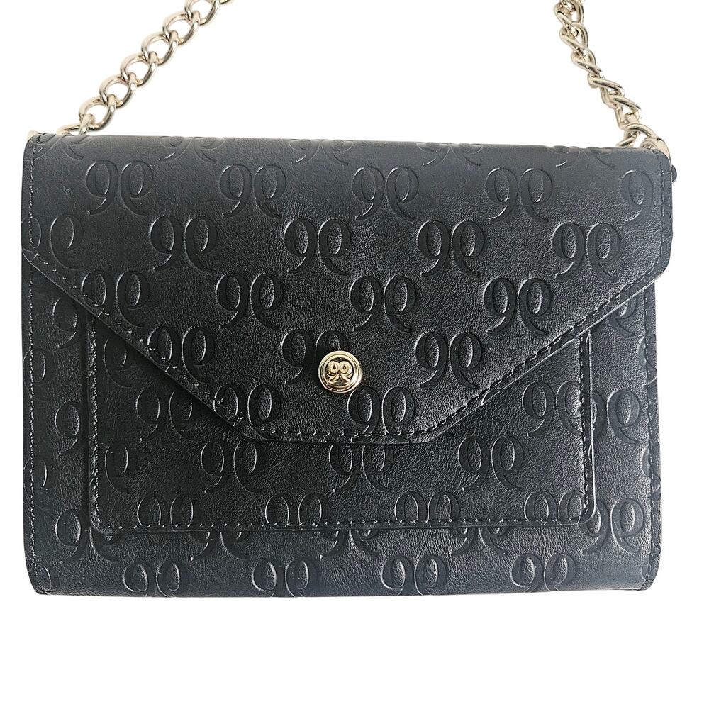 Nine West Chain Strap Evening Bag Black Number 9 Logo Print Envelope Style Purse